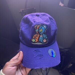 Purple Distressed Cap with Bear Patch